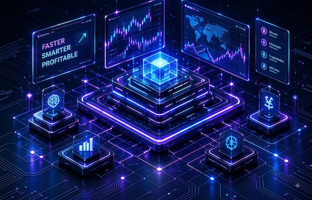 Futuristic fintech trading technology illustration